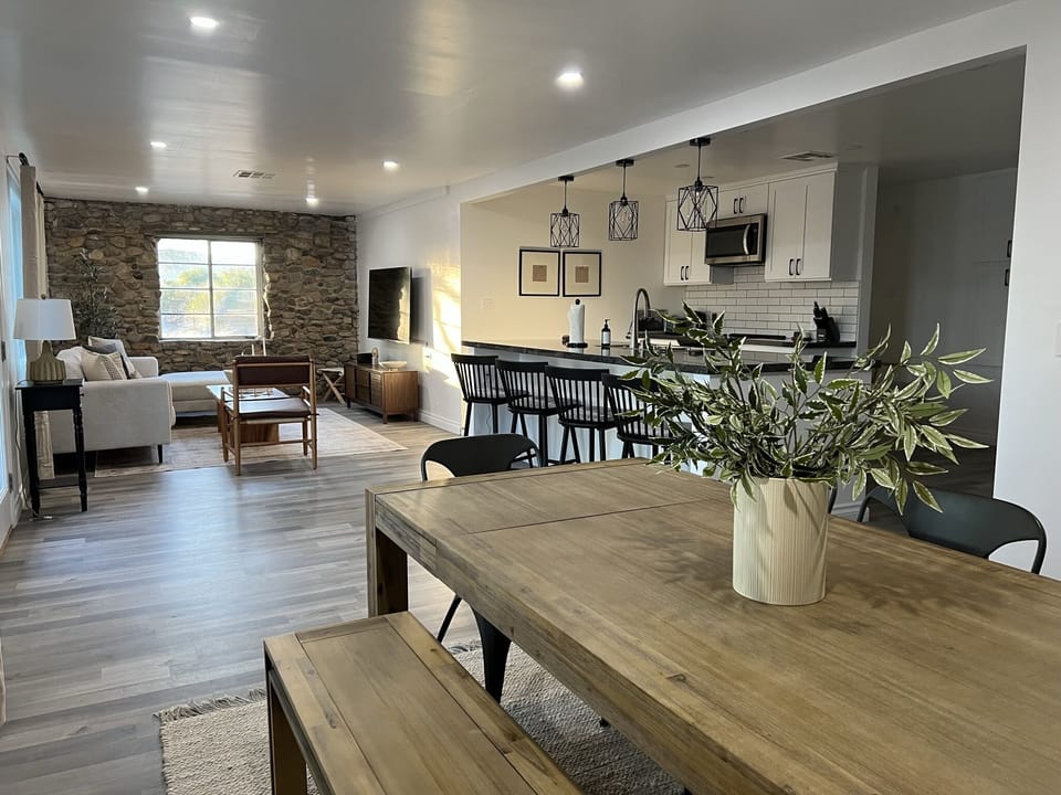 Open concept home- living room, dining room and kitchen all flow together