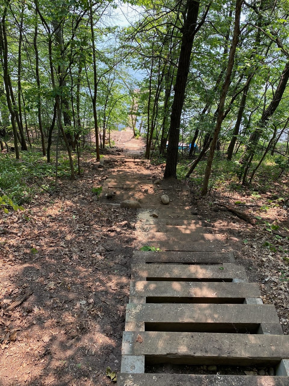 Steps to the lake. A little hike but worth it-no weeds and crystal clear water