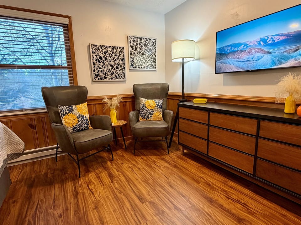 Private seating nook perfect for morning coffee, quiet reading, or a relaxed night in.