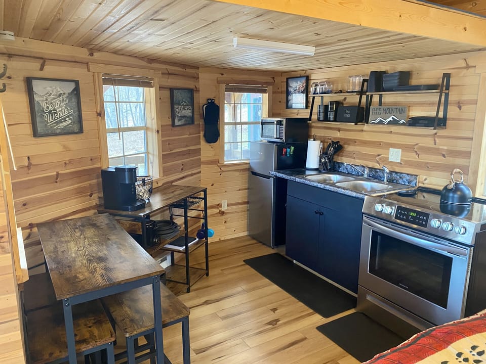 Kitchen Area!  Keurig with K-Cups, toaster, mini crock pot, mini fridge, stove..