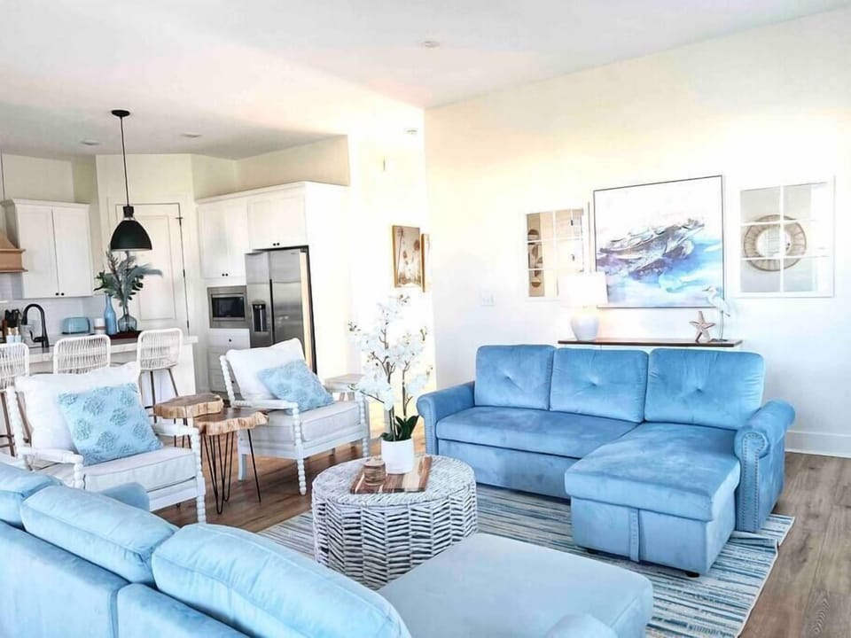Enjoy the living room with couches that convert to sofa beds