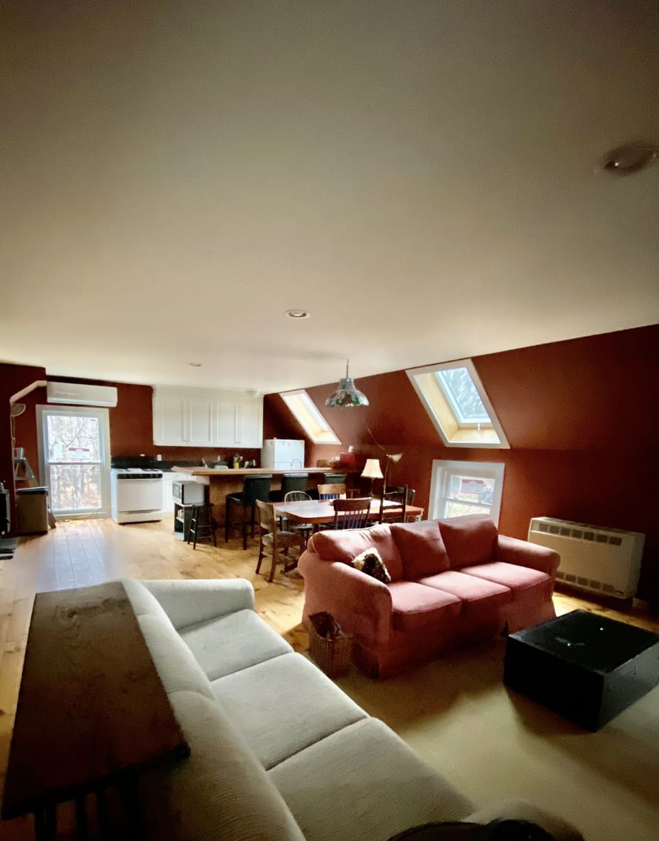 Expansive living room/dining room/kitchen area