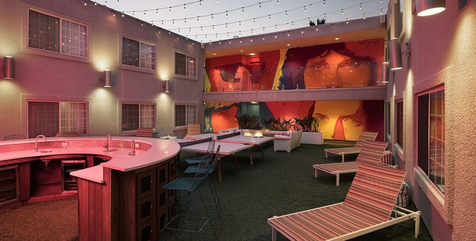 Gather with friends in the art-filled courtyard lounge areas.