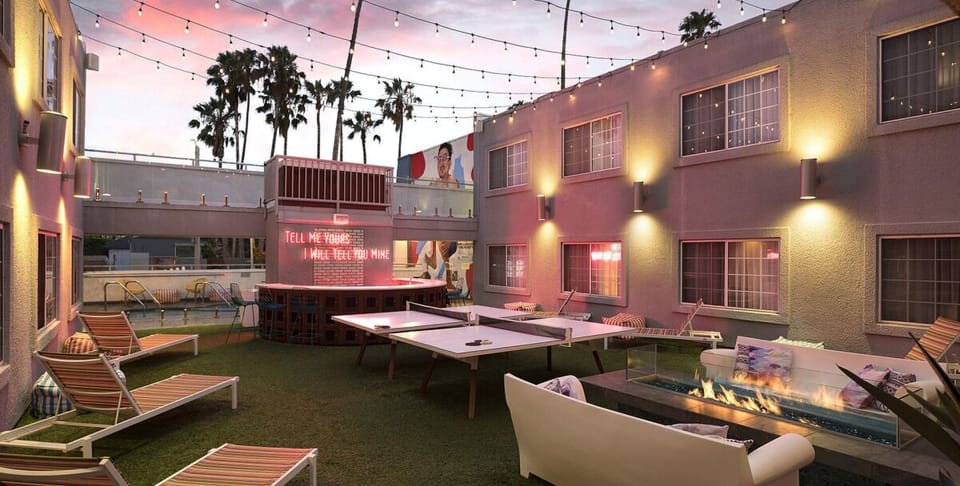 Unwind at sunset around the fire pit and lounge seating.