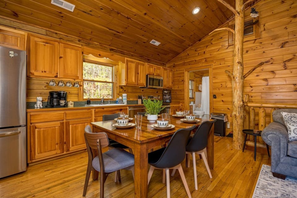 This is the kitchen and eating area - stocked full of essentials.