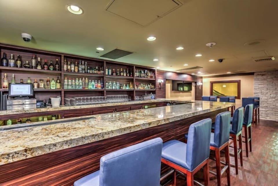 Sip crafted cocktails at the polished bar after sightseeing.