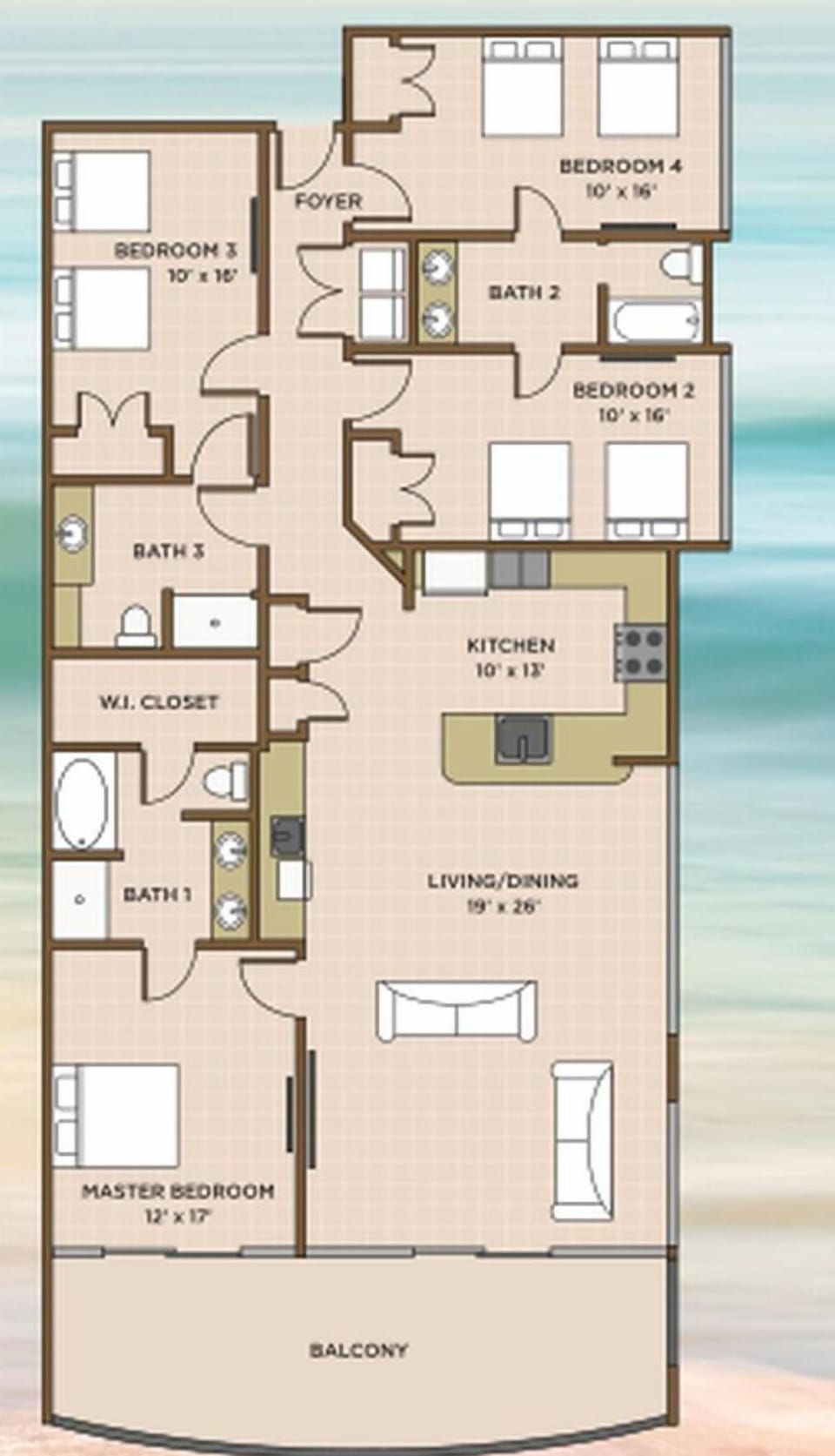 Explore this spacious 4 bedroom 3 bath rental with stunning views and beachfront balcony access from the master suite