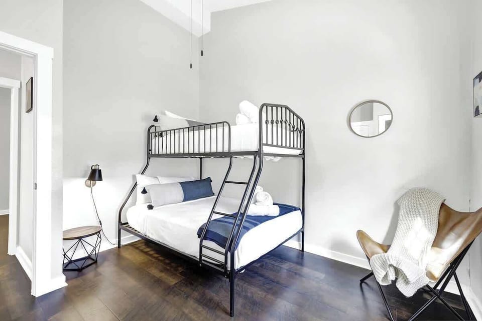 Bedroom two has a twin over full bunk bed.