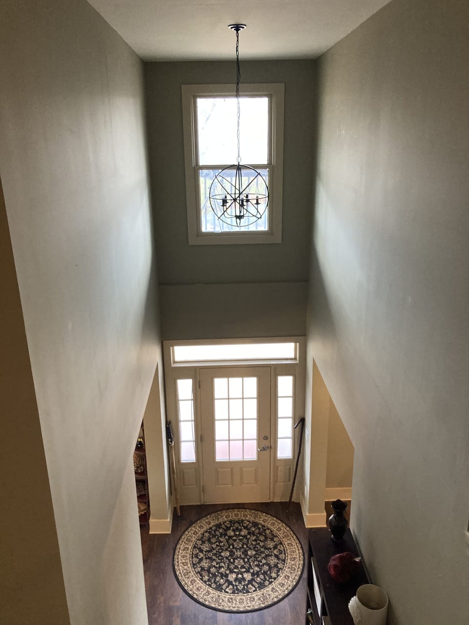 Bird's eye view of the two-story foyer