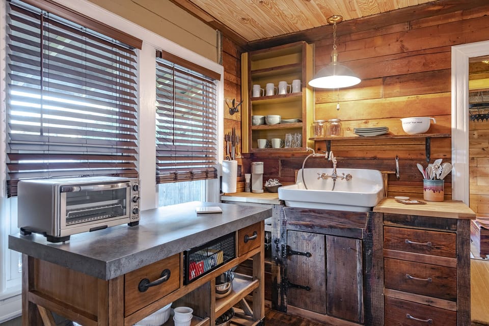 Even the cabinets are custom-made and handbuilt from wood from the property.