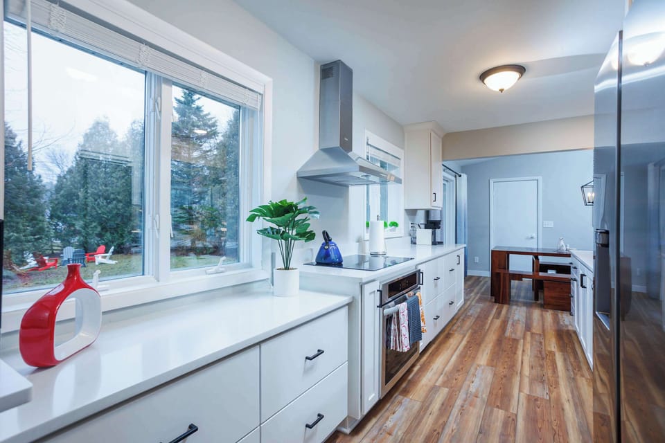 Gorgeous kitchen includes plenty of counter space and is fully stocked!