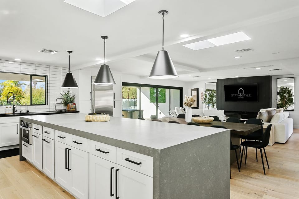 Large Island, dining table, family room