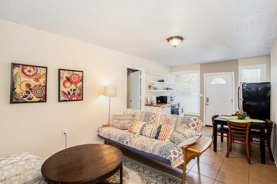 Living room features a stylish and comfortable design.