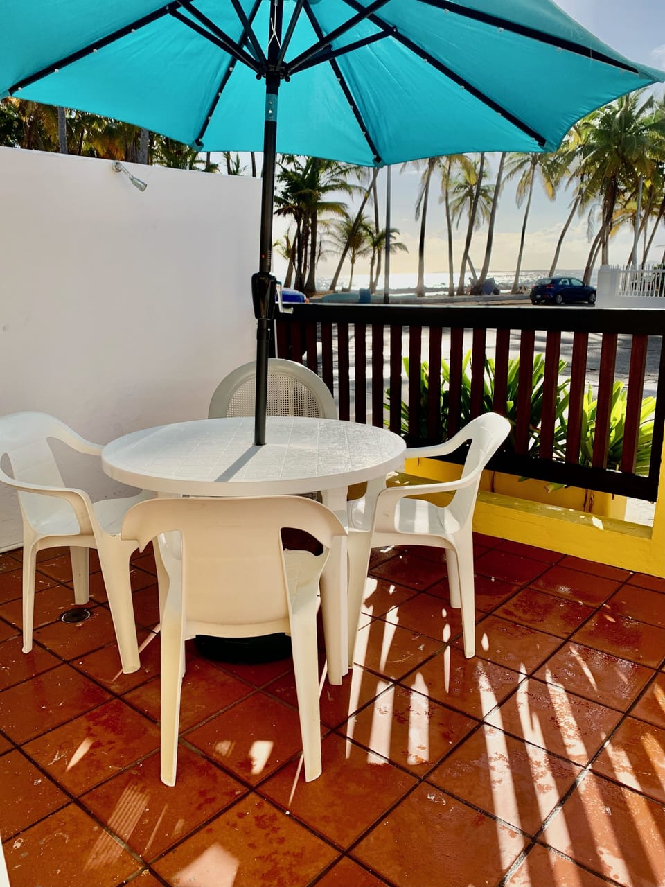 Front porch seating with view of Luquillo beach