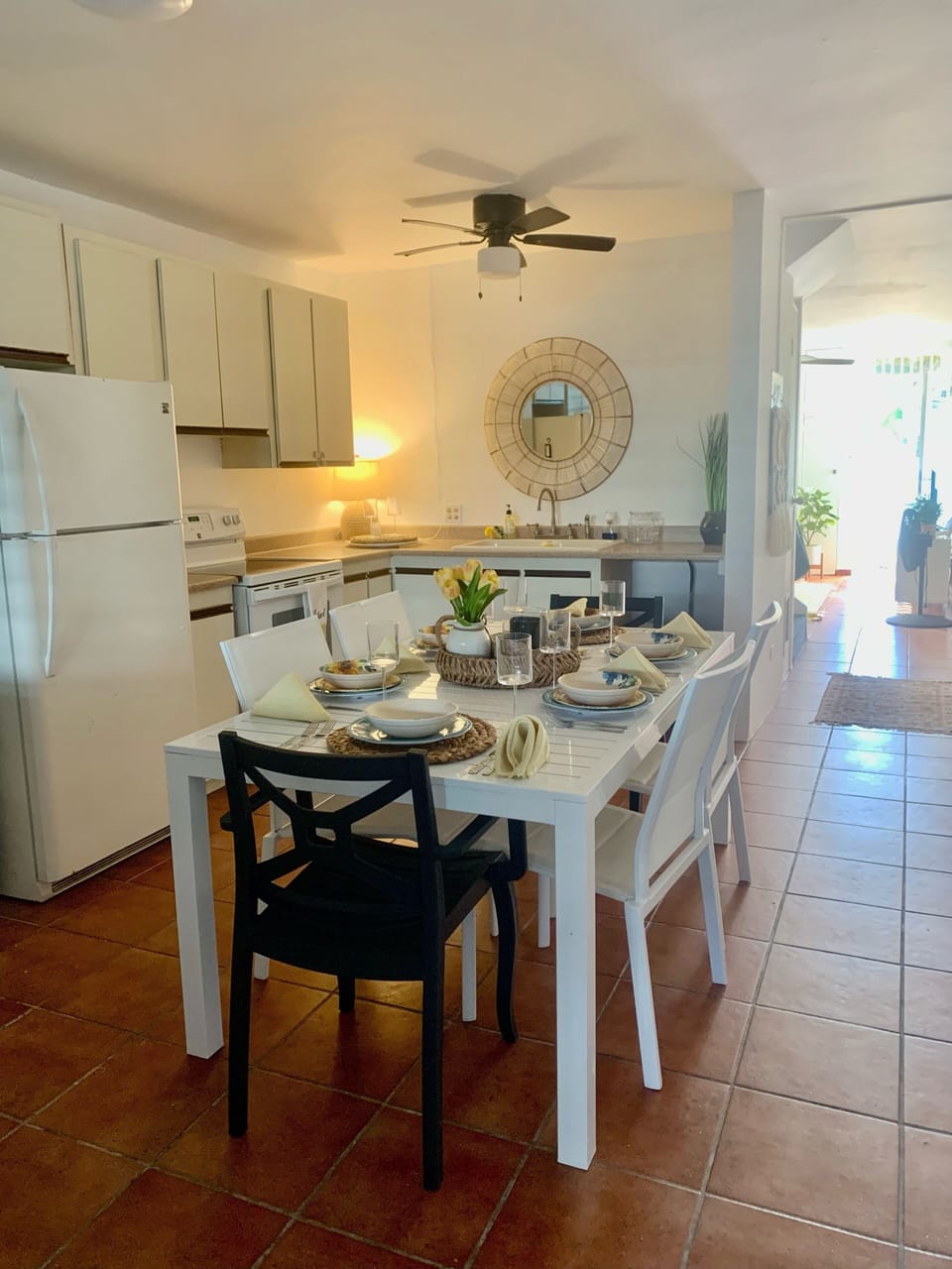 In kitchen dining table seats 6 and equipped with all necessary essentials 