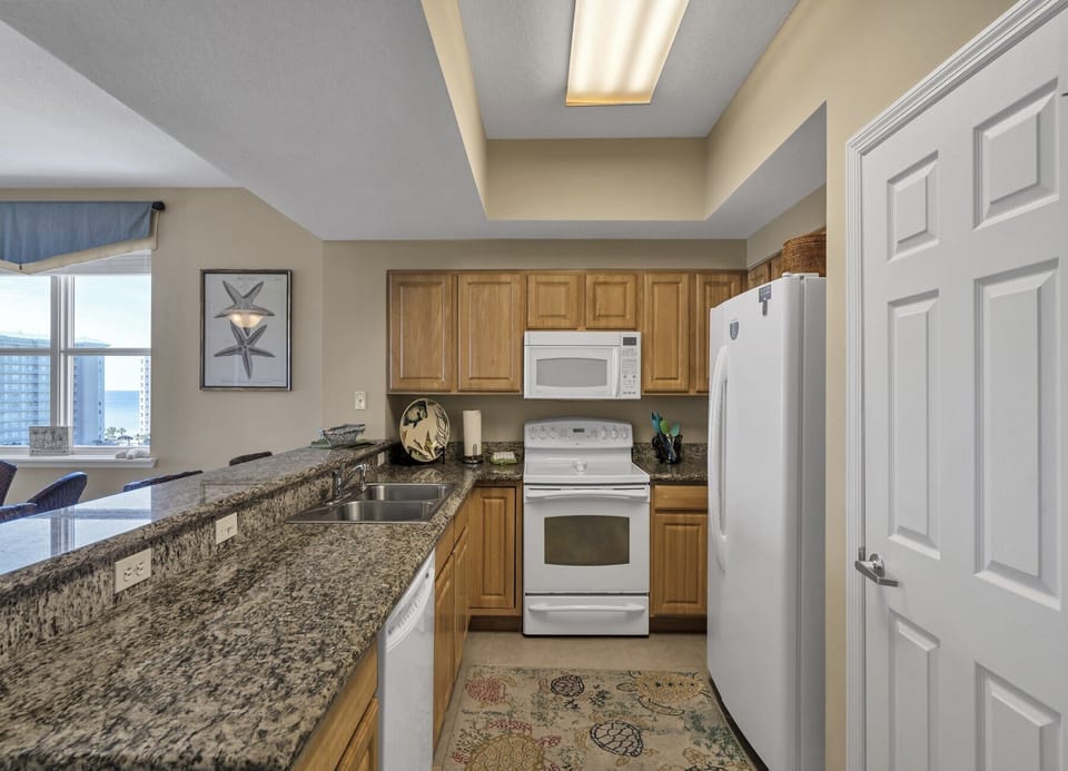 Generous countertop space ideal for entertaining or meal prep.