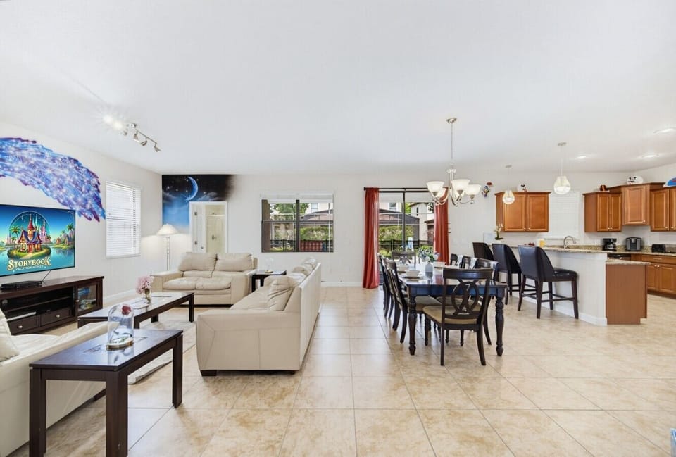 Open living, dining and kitchen