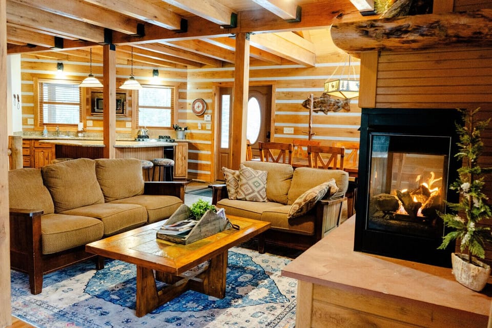 Remodeled living room with Smart TV and fireplace