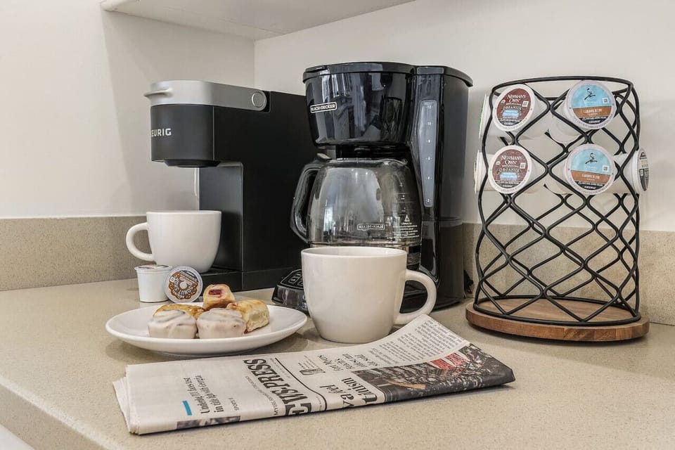 A coffee station for your morning cup of joe.