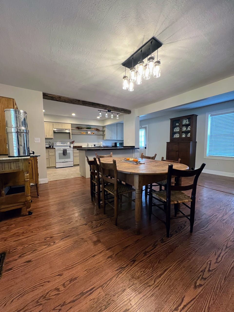 The dining room has room for an extra table and chairs
