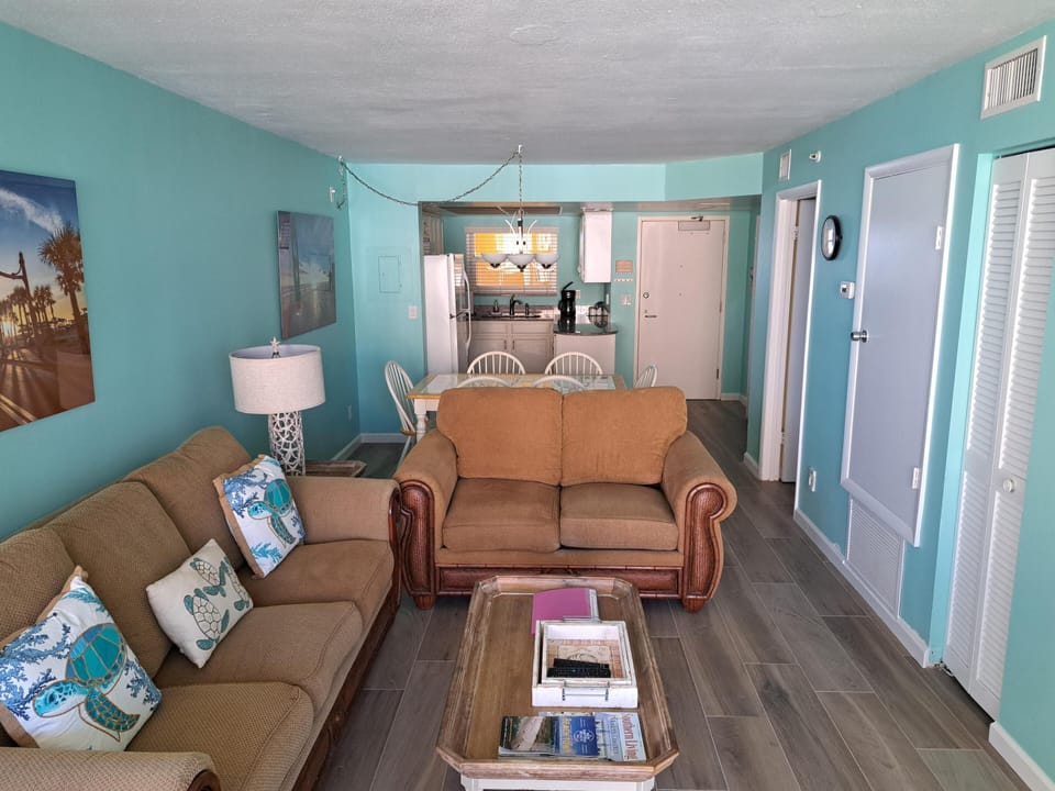 View from sliding door to kitchen