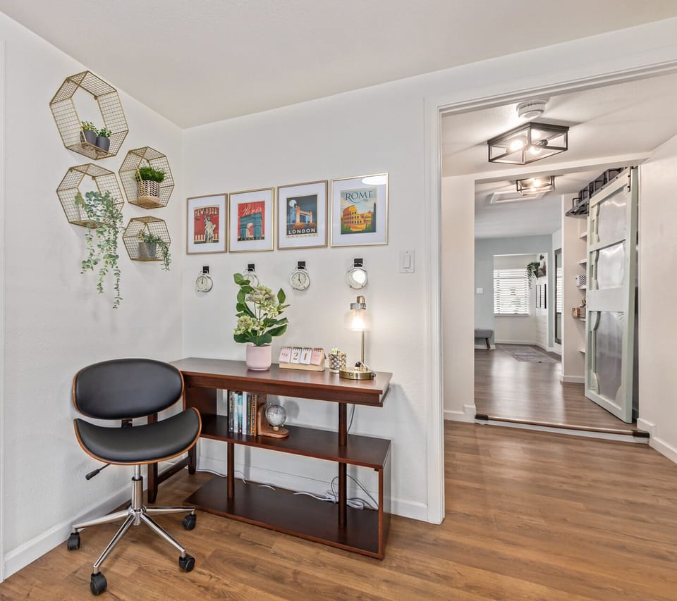 Remote workspace with swing-out desk