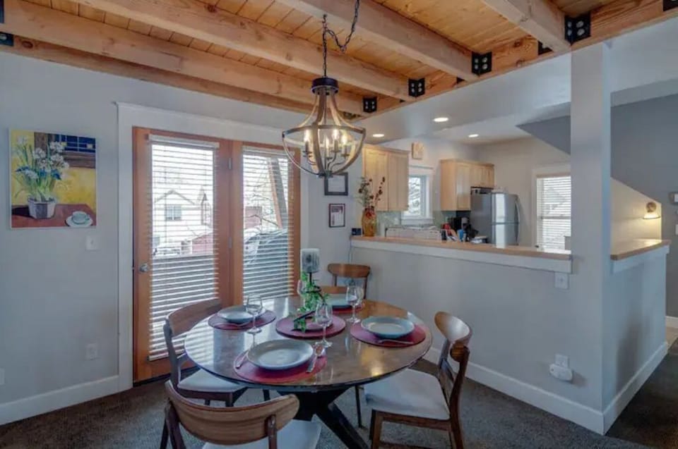 looking into kitchen and out the balcony