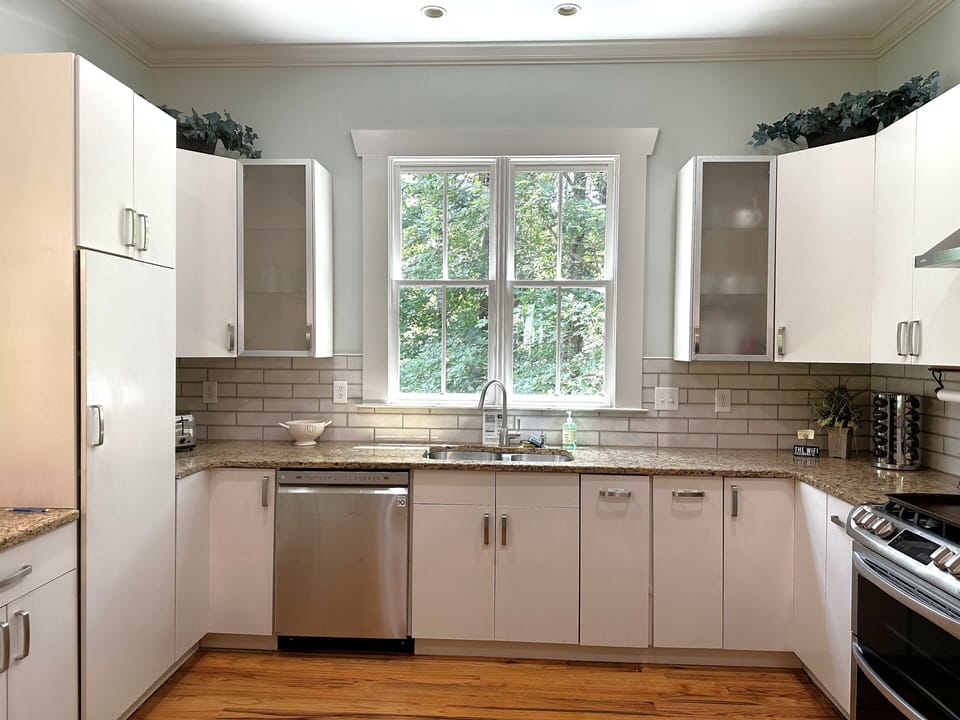 Spacious chef's kitchen has everything! 
Waffle iron, crock pot, basic spices.