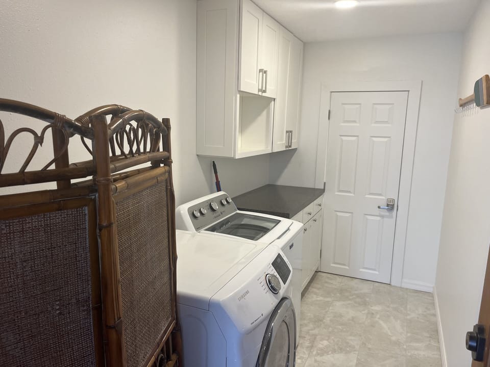 Laundry room washer dryer storage and amenities-soap, dryer sheets 