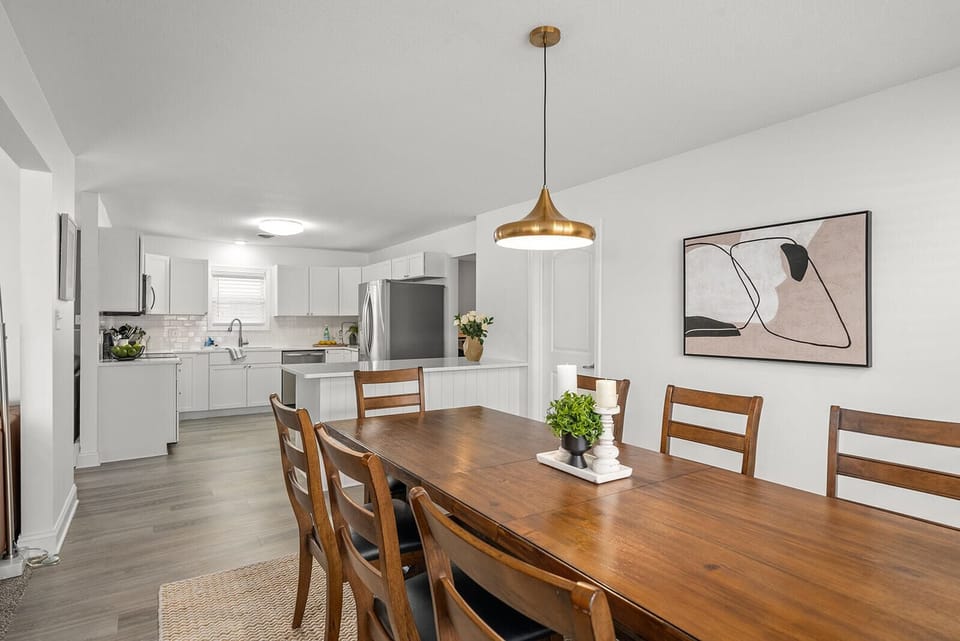 View of dining room into kitchen