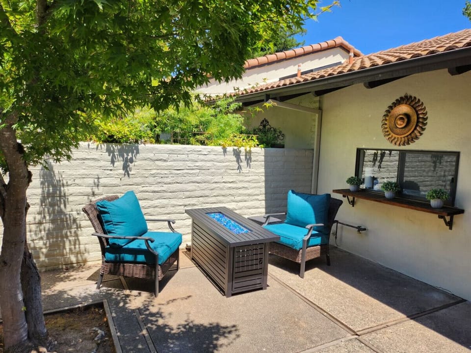 Enjoy the crisp Napa evening with a glass of wine by the fire pit