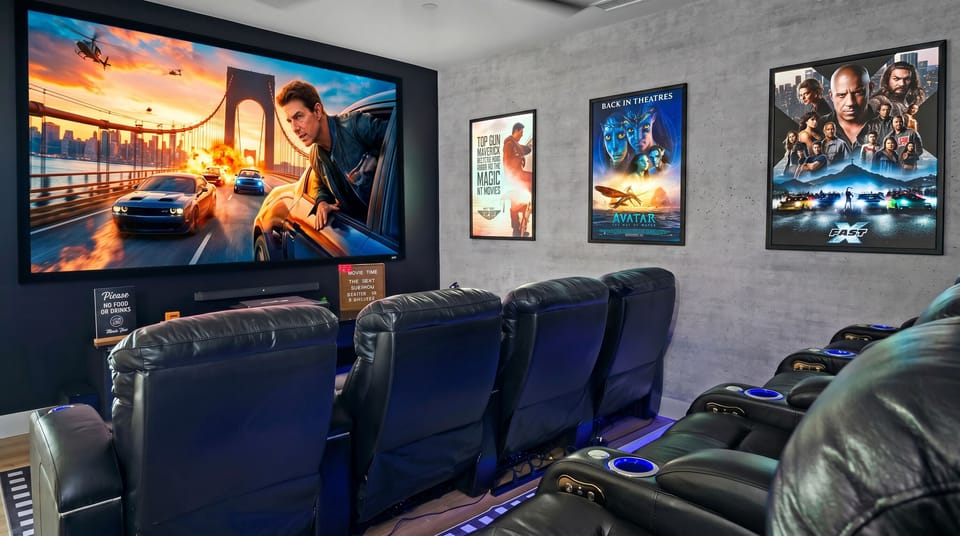 Movie Room: Immerse yourself in cinematic magic with a massive screen and eight luxury reclining seats!