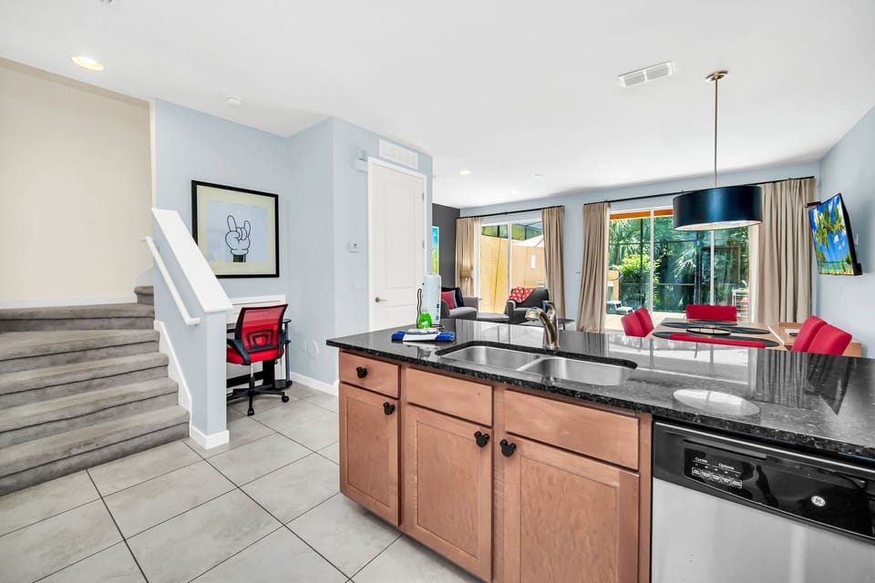 Kitchen overlooking living area