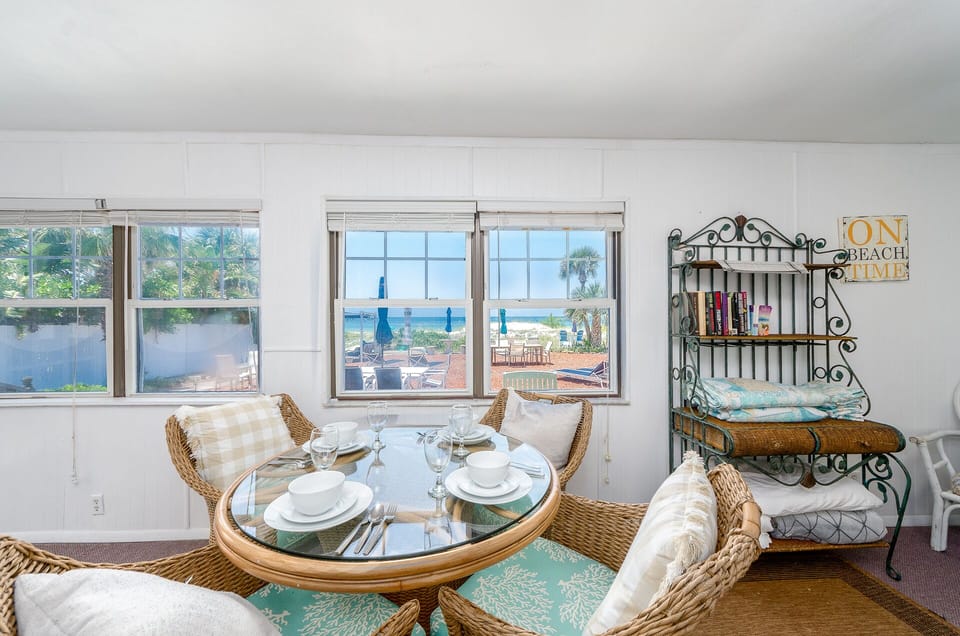 Breakfast nook on the enclosed porch.