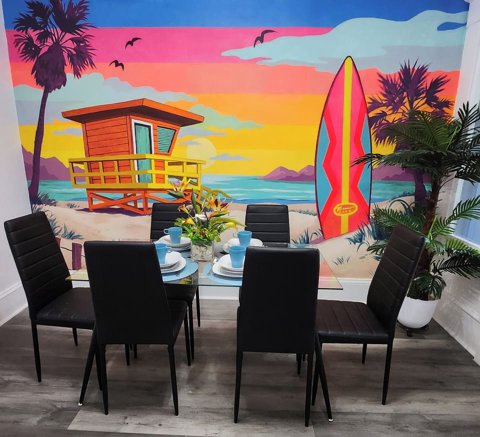 A Tropical beach mural painted by local artist.  A special Instagram moment.  