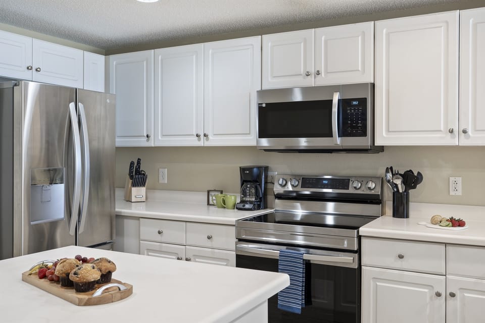 Fully stocked kitchen.