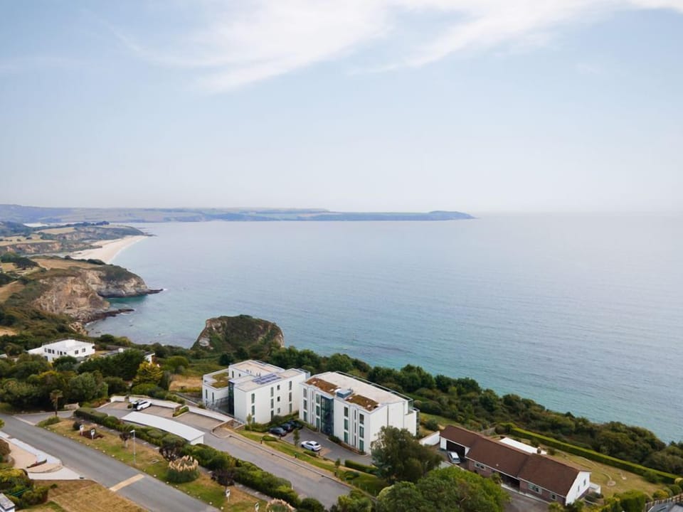 Aerial view of White Sails, Carlyon Bay, Cornwall, self catering with Beach Retreats.