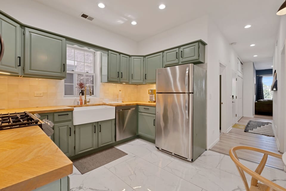 Floor, Indoors, Flooring, Kitchen, Refrigerator