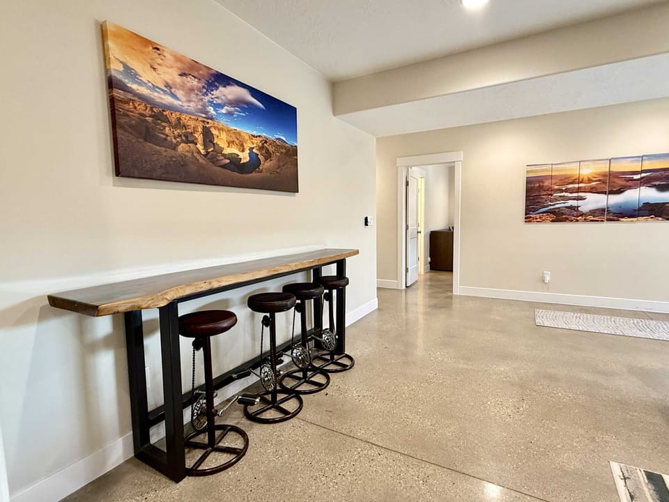 Seating area downstairs just off the kitchen and family room