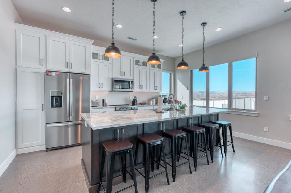 The Sandcastle's gourmet upstairs' kitchen ensures you can easily prepare your favorite meals.