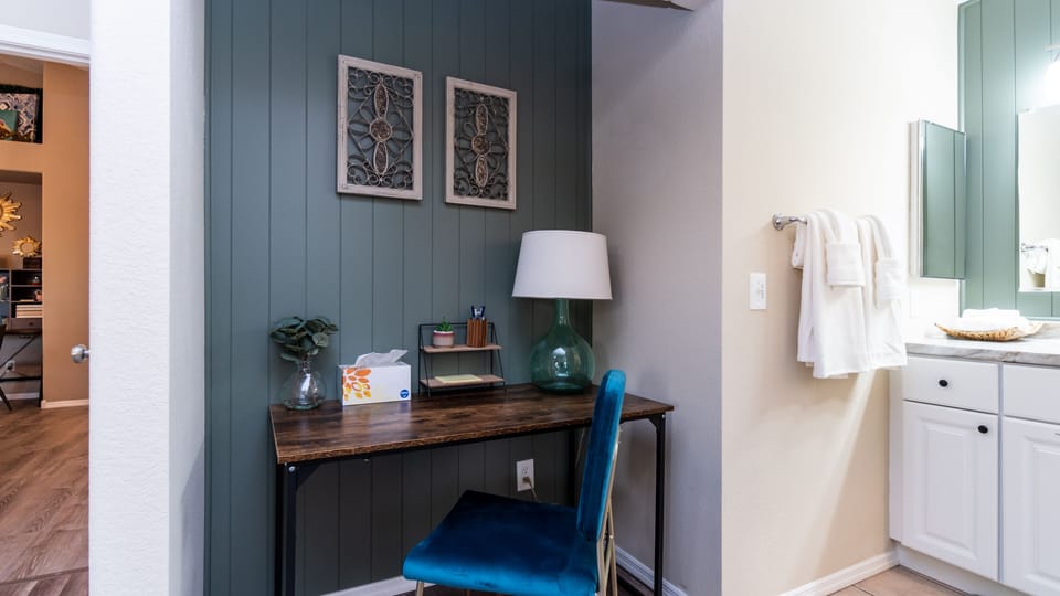 Work desk in owner's bedroom. Home is equipped with high speed internet.