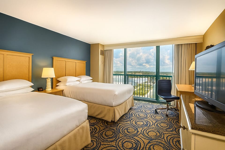 Settle into plush bedding and watch clouds drift by.