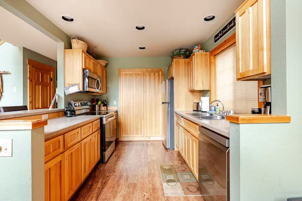 Kitchen has everything you need including new stainless steel appliances.