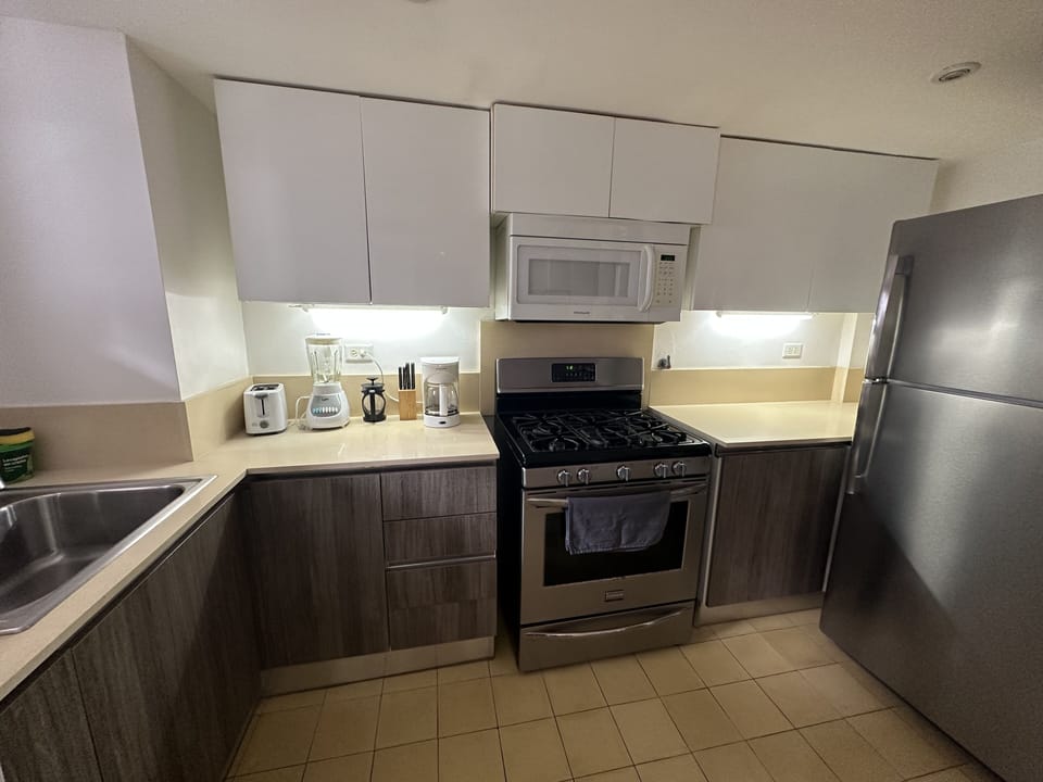 Ample fully equipped kitchen. 
