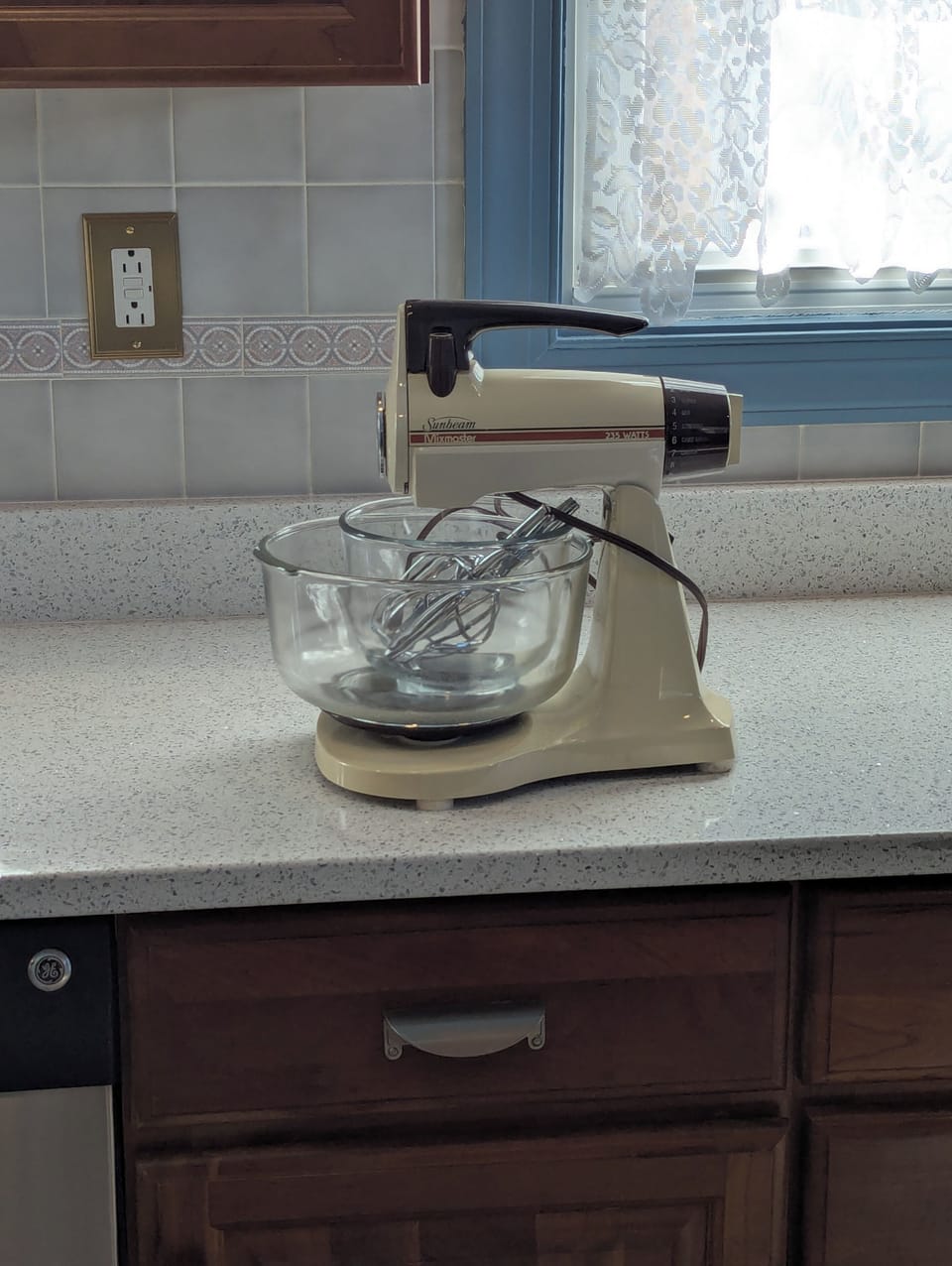  A vintage Sunbeam stand up mixer is provided for our baking guests
