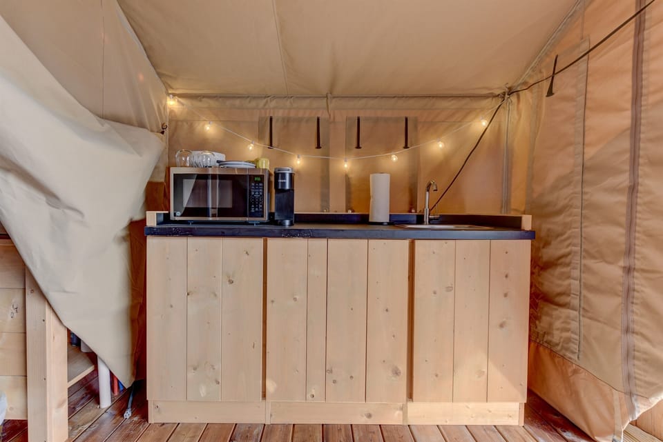 Kitchen appliances. Microwave and mini-fridge