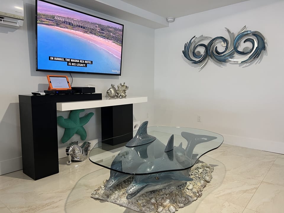 A  65 inch  Vizio smart T V  with  a wide  variety of channels from direct TV .