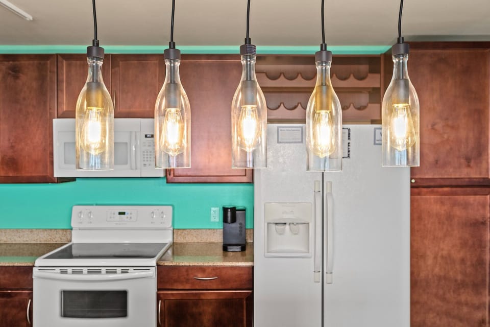 New pendent lighting over the island. 