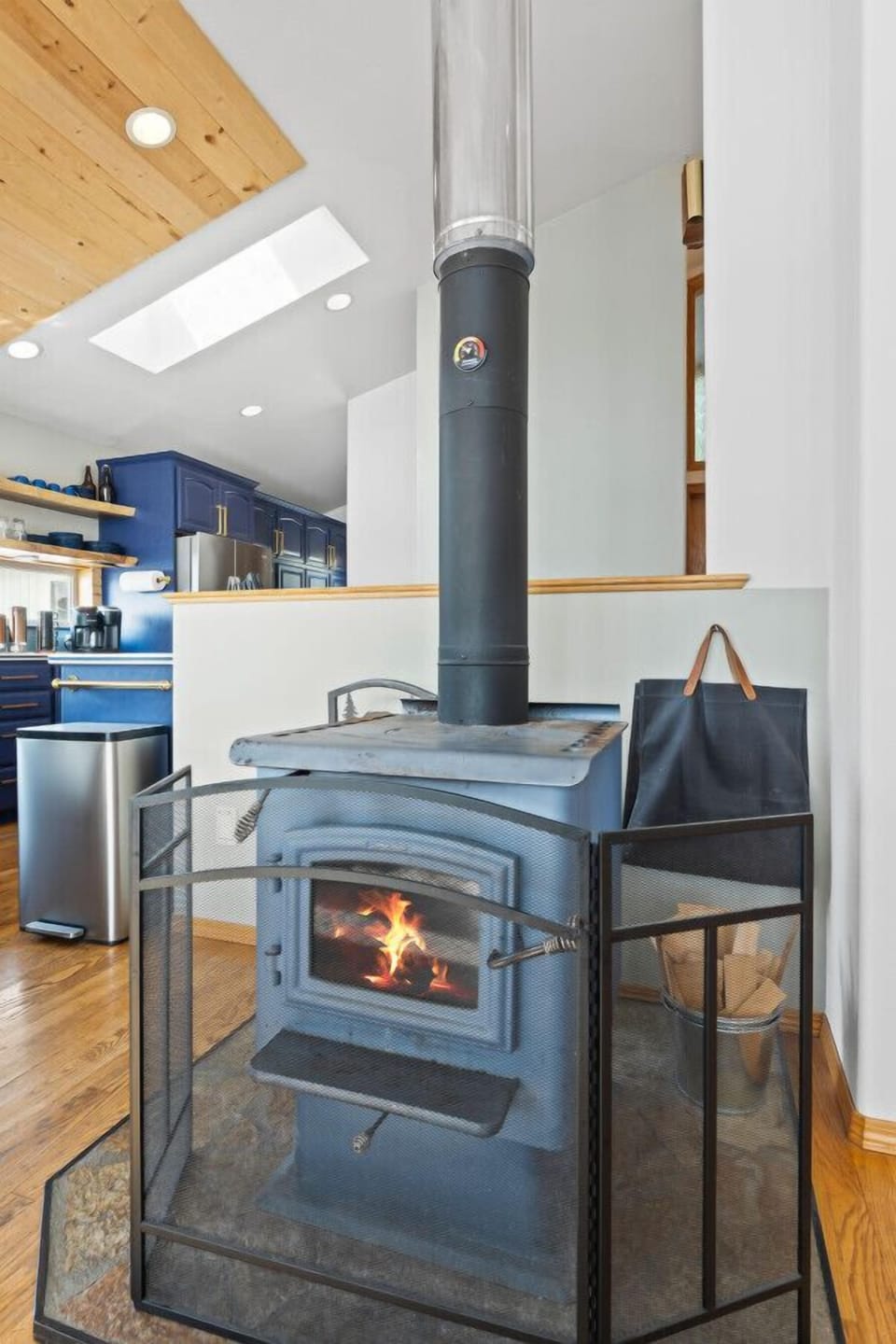 One of two wood burning fireplaces that heats the whole home!