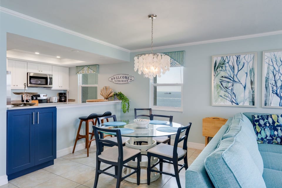 Dining area with beautiful chandelier